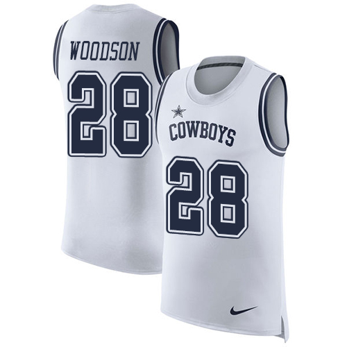Men's Nike Dallas Cowboys #28 Darren Woodson White Rush Player Name & Number Tank Top NFL Jersey