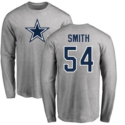 NFL Nike Dallas Cowboys #54 Jaylon Smith Ash Name & Number Logo Long Sleeve T-Shirt