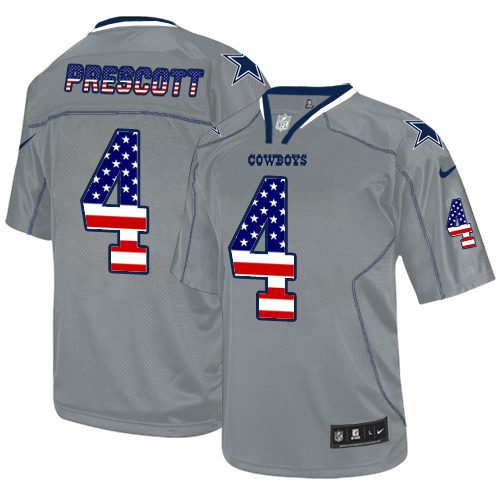 Men's Nike Dallas Cowboys #4 Dak Prescott Elite Grey USA Flag Fashion NFL Jersey
