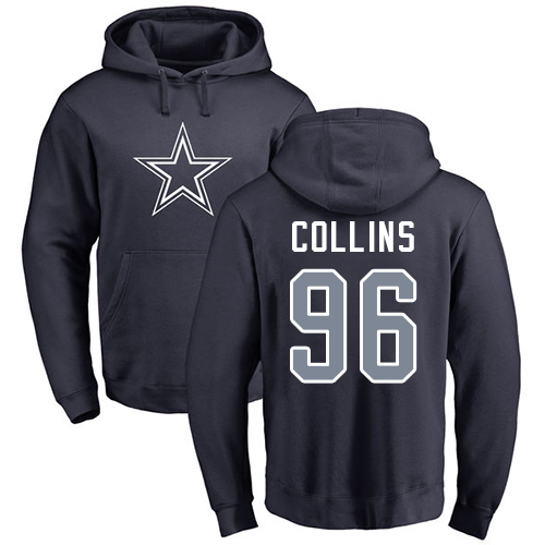 NFL Nike Dallas Cowboys #96 Maliek Collins Navy Blue Name & Number Logo Pullover Hoodie