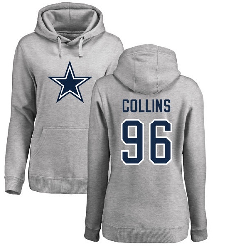 NFL Women's Nike Dallas Cowboys #96 Maliek Collins Ash Name & Number Logo Pullover Hoodie