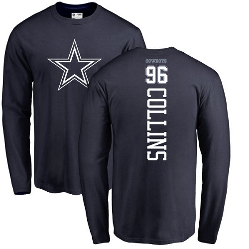 NFL Nike Dallas Cowboys #96 Maliek Collins Navy Blue Backer Long Sleeve T-Shirt