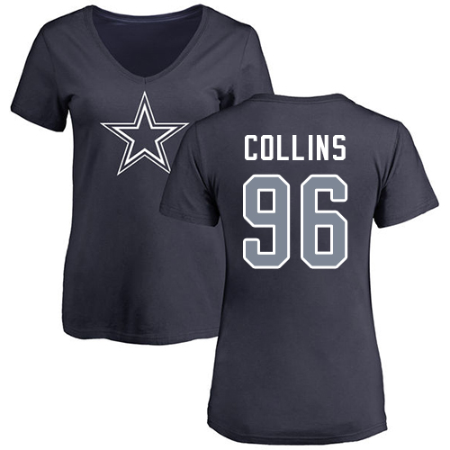 NFL Women's Nike Dallas Cowboys #96 Maliek Collins Navy Blue Name & Number Logo Slim Fit T-Shirt