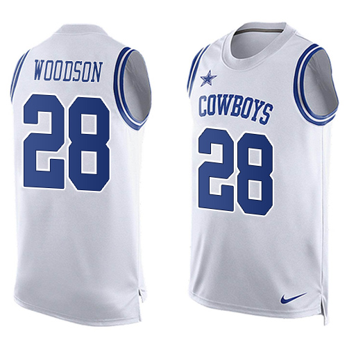 Men's Nike Dallas Cowboys #28 Darren Woodson Limited White Player Name & Number Tank Top NFL Jersey