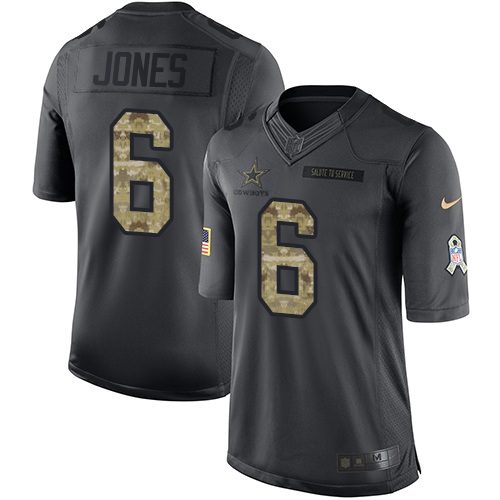 Men's Nike Dallas Cowboys #6 Chris Jones Limited Black 2016 Salute to Service NFL Jersey