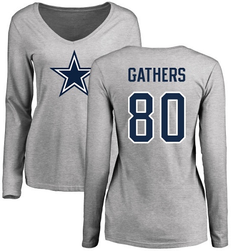 NFL Women's Nike Dallas Cowboys #80 Rico Gathers Ash Name & Number Logo Slim Fit Long Sleeve T-Shirt