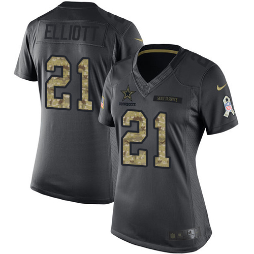 Women's Nike Dallas Cowboys #21 Ezekiel Elliott Limited Black 2016 Salute to Service NFL Jersey