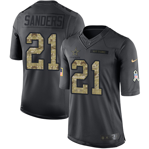 Youth Nike Dallas Cowboys #21 Deion Sanders Limited Black 2016 Salute to Service NFL Jersey