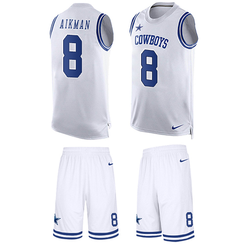 Men's Nike Dallas Cowboys #8 Troy Aikman Limited White Tank Top Suit NFL Jersey
