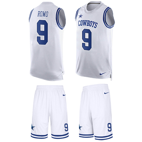 Men's Nike Dallas Cowboys #9 Tony Romo Limited White Tank Top Suit NFL Jersey
