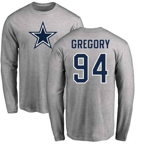 NFL Nike Dallas Cowboys #94 Randy Gregory Ash Name & Number Logo Long Sleeve T-Shirt