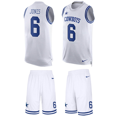 Men's Nike Dallas Cowboys #6 Chris Jones Limited White Tank Top Suit NFL Jersey