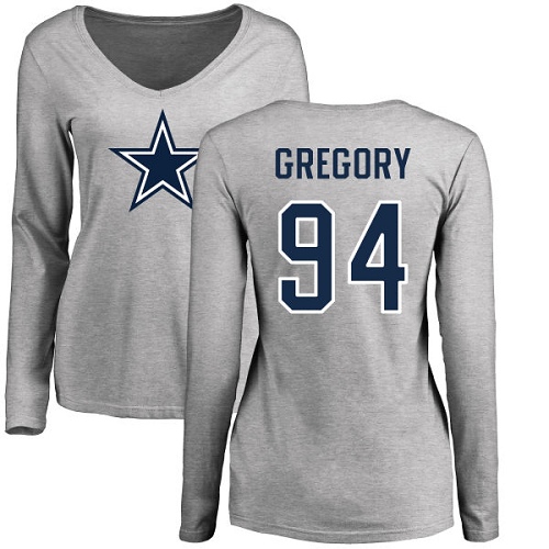 NFL Women's Nike Dallas Cowboys #94 Randy Gregory Ash Name & Number Logo Slim Fit Long Sleeve T-Shirt