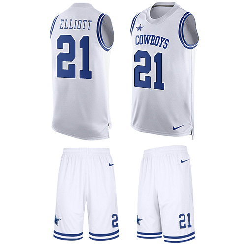 Men's Nike Dallas Cowboys #21 Ezekiel Elliott Limited White Tank Top Suit NFL Jersey