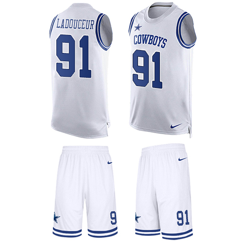 Men's Nike Dallas Cowboys #91 L. P. Ladouceur Limited White Tank Top Suit NFL Jersey