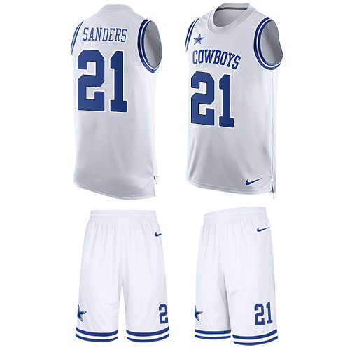 Men's Nike Dallas Cowboys #21 Deion Sanders Limited White Tank Top Suit NFL Jersey