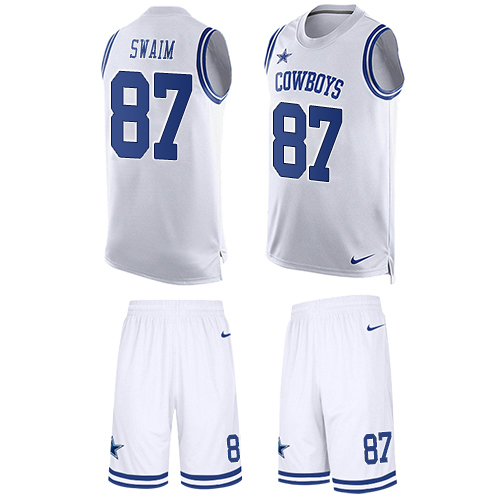 Men's Nike Dallas Cowboys #87 Geoff Swaim Limited White Tank Top Suit NFL Jersey