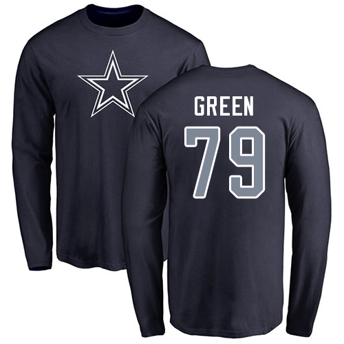 NFL Nike Dallas Cowboys #79 Chaz Green Navy Blue Name & Number Logo Long Sleeve T-Shirt