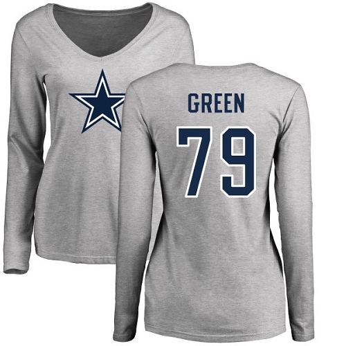 NFL Women's Nike Dallas Cowboys #79 Chaz Green Ash Name & Number Logo Slim Fit Long Sleeve T-Shirt