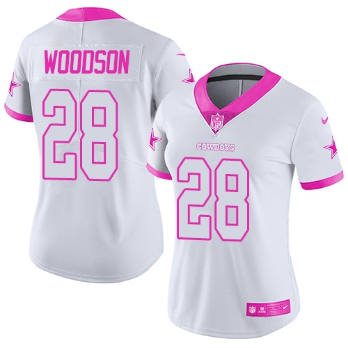 Women's Nike Dallas Cowboys #28 Darren Woodson Limited White/Pink Rush Fashion NFL Jersey