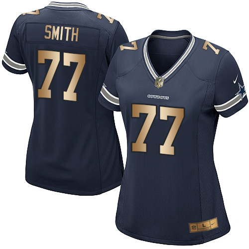 Women's Nike Dallas Cowboys #77 Tyron Smith Elite Navy/Gold Team Color NFL Jersey
