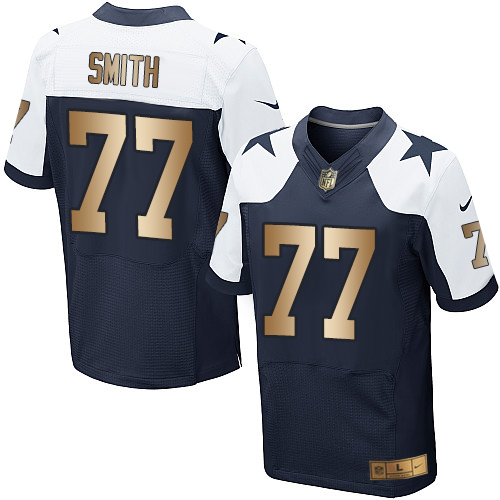 Men's Nike Dallas Cowboys #77 Tyron Smith Elite Navy/Gold Throwback Alternate NFL Jersey