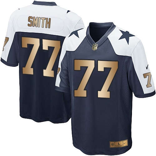 Youth Nike Dallas Cowboys #77 Tyron Smith Elite Navy/Gold Throwback Alternate NFL Jersey