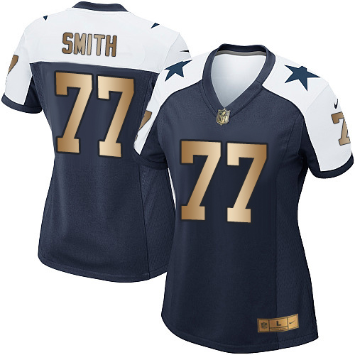 Women's Nike Dallas Cowboys #77 Tyron Smith Elite Navy/Gold Throwback Alternate NFL Jersey