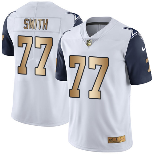 Men's Nike Dallas Cowboys #77 Tyron Smith Limited White/Gold Rush Vapor Untouchable NFL Jersey