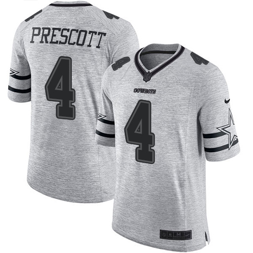 Men's Nike Dallas Cowboys #4 Dak Prescott Limited Gray Gridiron II NFL Jersey