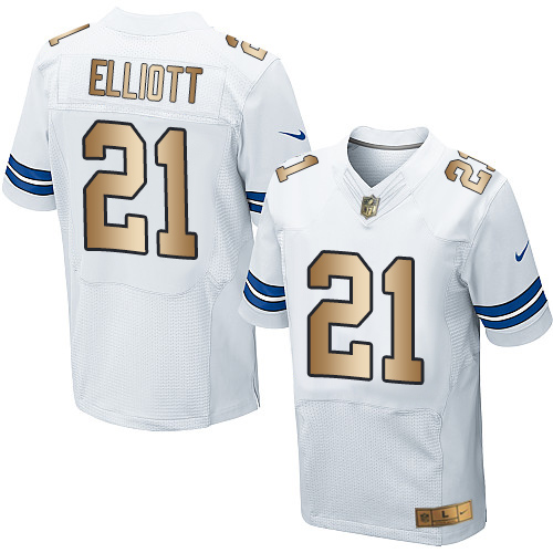Men's Nike Dallas Cowboys #21 Ezekiel Elliott Elite White/Gold NFL Jersey