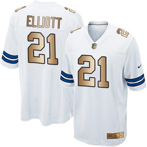 Youth Nike Dallas Cowboys #21 Ezekiel Elliott Elite White/Gold NFL Jersey