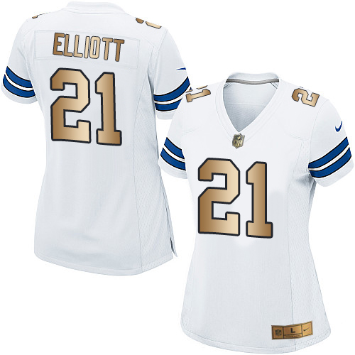 Women's Nike Dallas Cowboys #21 Ezekiel Elliott Elite White/Gold NFL Jersey