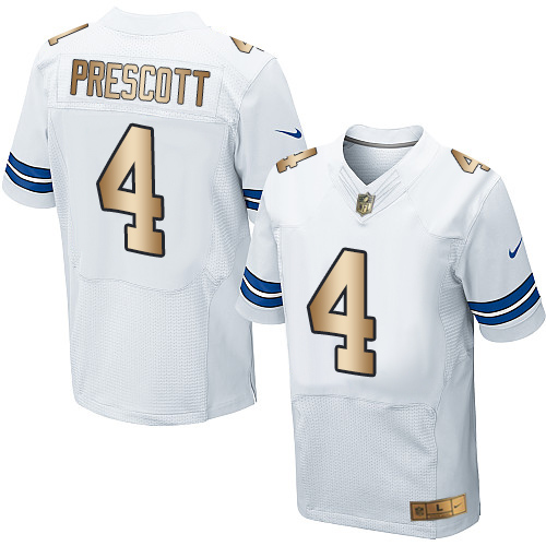 Men's Nike Dallas Cowboys #4 Dak Prescott Elite White/Gold NFL Jersey