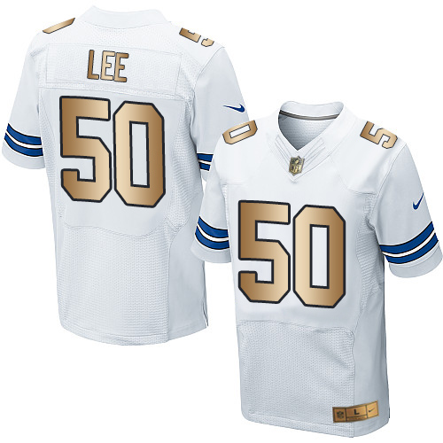 Men's Nike Dallas Cowboys #50 Sean Lee Elite White/Gold NFL Jersey