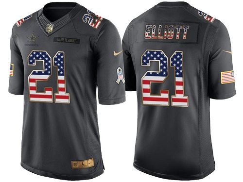 Men's Nike Dallas Cowboys #21 Ezekiel Elliott Limited Black USA Flag Salute To Service NFL Jersey