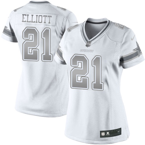 Women's Nike Dallas Cowboys #21 Ezekiel Elliott Limited White Platinum NFL Jersey