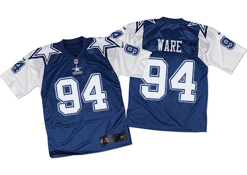 Men's Nike Dallas Cowboys #94 DeMarcus Ware Elite White/Navy Throwback NFL Jersey