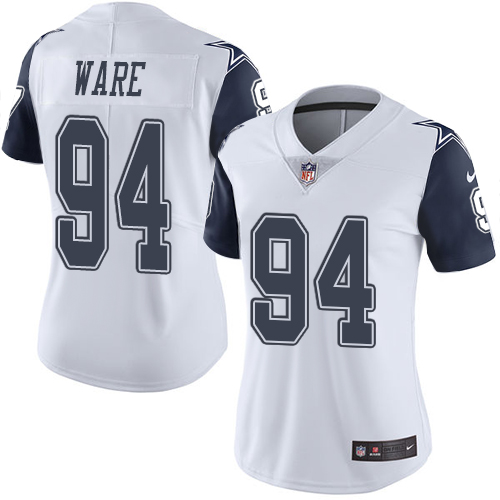 Women's Nike Dallas Cowboys #94 DeMarcus Ware Limited White Rush Vapor Untouchable NFL Jersey