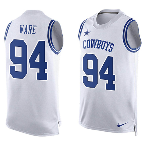 Men's Nike Dallas Cowboys #94 DeMarcus Ware Limited White Player Name & Number Tank Top NFL Jersey