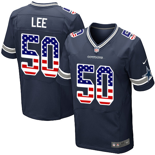 Men's Nike Dallas Cowboys #50 Sean Lee Elite Navy Blue Home USA Flag Fashion NFL Jersey