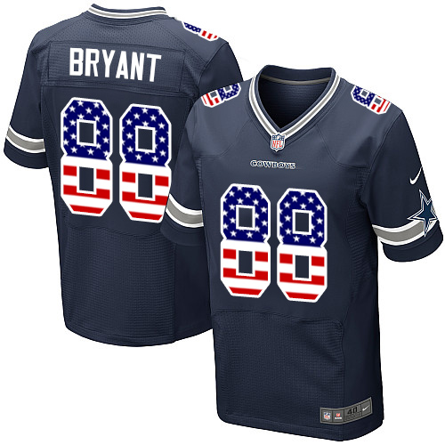 Men's Nike Dallas Cowboys #88 Dez Bryant Elite Navy Blue Home USA Flag Fashion NFL Jersey
