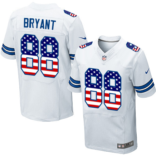 Men's Nike Dallas Cowboys #88 Dez Bryant Elite White Road USA Flag Fashion NFL Jersey