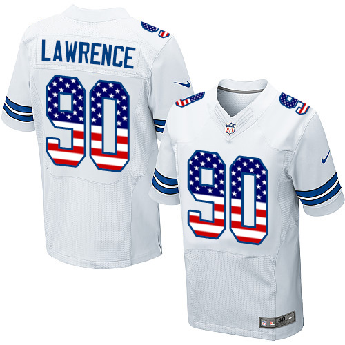 Men's Nike Dallas Cowboys #90 Demarcus Lawrence Elite White Road USA Flag Fashion NFL Jersey