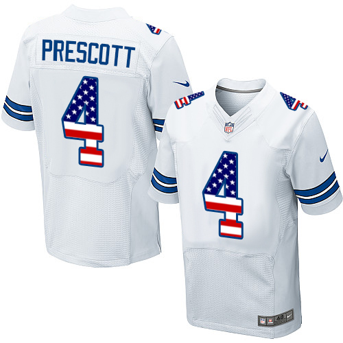 Men's Nike Dallas Cowboys #4 Dak Prescott Elite White Road USA Flag Fashion NFL Jersey