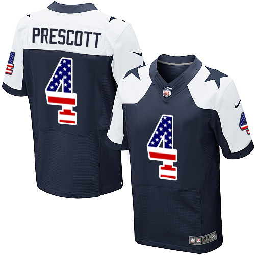 Men's Nike Dallas Cowboys #4 Dak Prescott Elite Navy Blue Alternate USA Flag Fashion NFL Jersey