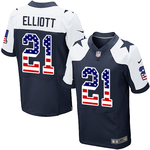 Men's Nike Dallas Cowboys #21 Ezekiel Elliott Elite Navy Blue Alternate USA Flag Fashion NFL Jersey