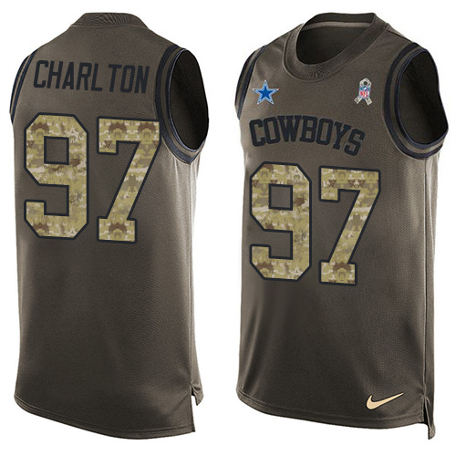 Men's Nike Dallas Cowboys #97 Taco Charlton Limited Green Salute to Service Tank Top NFL Jersey
