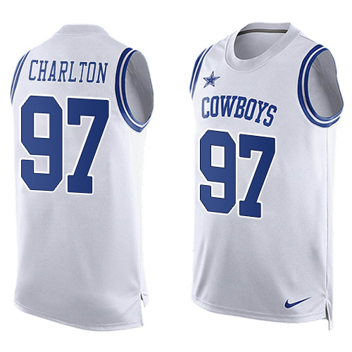 Men's Nike Dallas Cowboys #97 Taco Charlton Limited White Player Name & Number Tank Top NFL Jersey