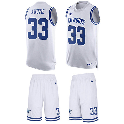 Men's Nike Dallas Cowboys #33 Chidobe Awuzie Limited White Tank Top Suit NFL Jersey